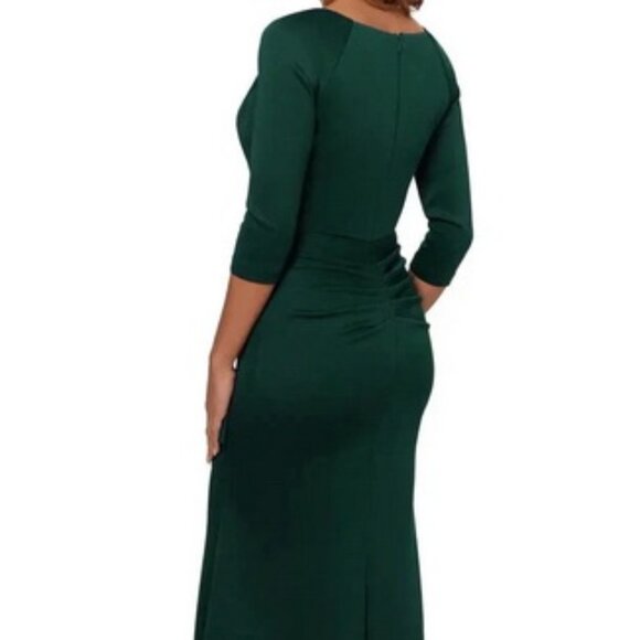 Xscape Hunter Green Ruched Scuba Ruffle Gown - Picture 3 of 4